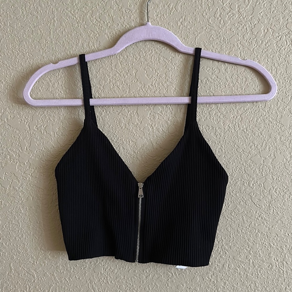 Zara Sports Bra Black Zip Up Size Small